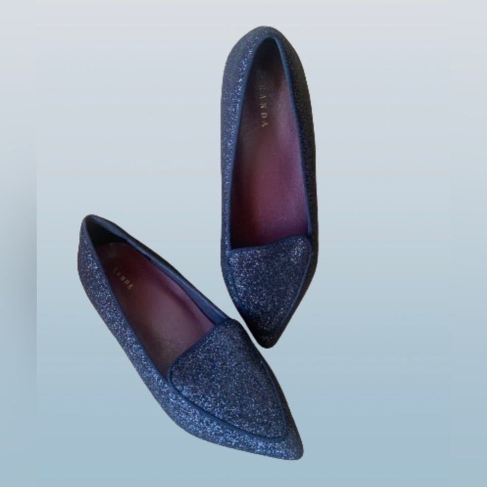 Randa Flats Shoes Pointed Toe Black Metallic Sz 6.5